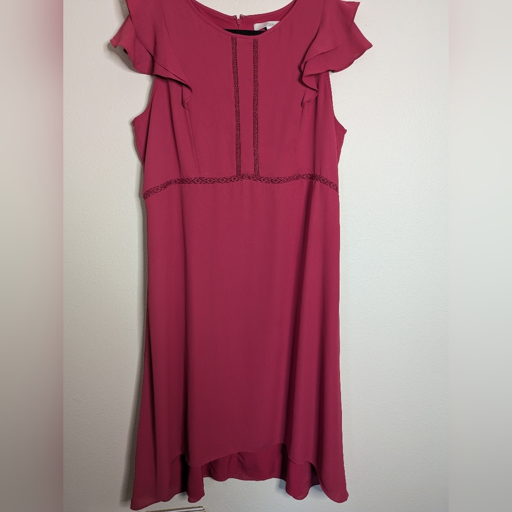 LOFT High Low Pink Dress with Flutter Sleeves Size 16